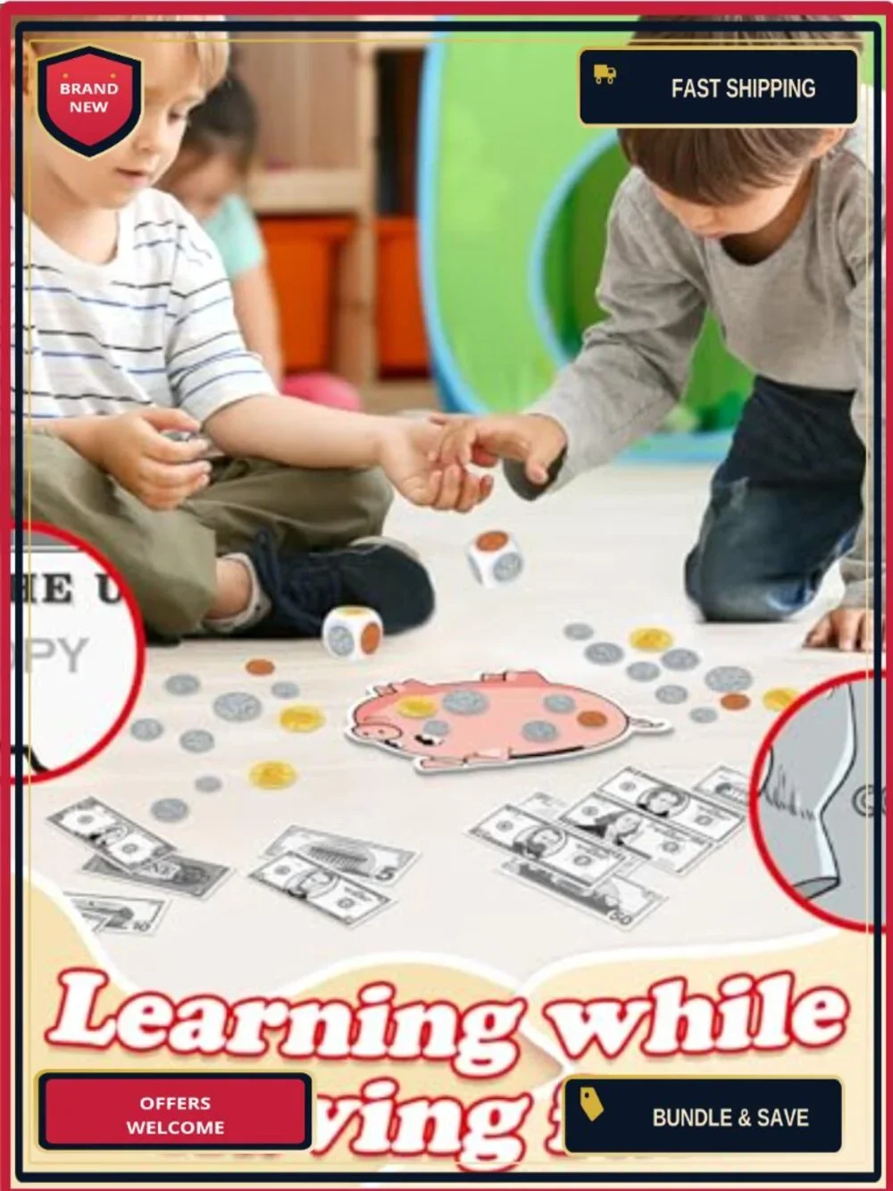 Kids Money Set - 140 PCS Play Bills & Coins, Math Manipulatives, Pretend Play,